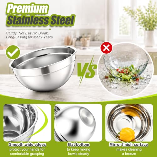 P&P CHEF Stainless Steel Mixing Bowls with Visible Airtight Lids, Khaki - color: Khaki, style: Visible Airtight Lids