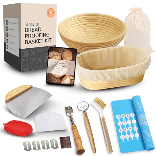 Complete Banneton Bread Proofing Basket Set - 9" Round & 10" Oval Baskets