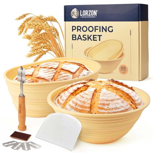 Silicone Banneton Proofing Basket Kit, Sourdough Bread Baking Supplies - size: Standard 9" Round & 10" Oval