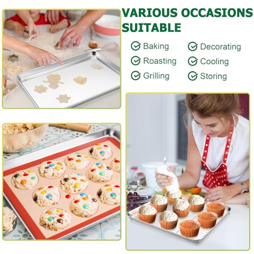 TeamFar Stainless Steel Baking Sheet Pan with Rack & Mat - 16/12.5/10.5inch