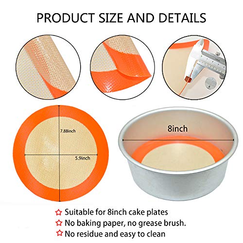 Round Silicone Baking Mats for 8 Inch Cake Pan, Food Grade, Non-Stick, Reusable Silicone Mat for Baking Pan for Bread/Tortilla/Macaron/Pastry/Pie/Bun or 9 Inch Pizza Pan, 2PCS - size: 8"L x 8"W
