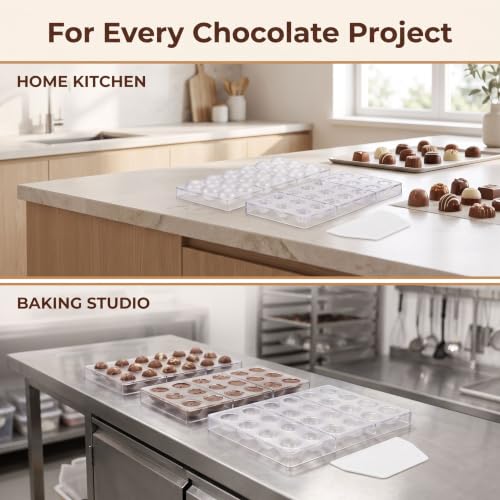 Pack of 2 Chocolate Candy Mold PC Polycarbonate Chocolate Making Mould with Scraper(Semicircle+Diamond) - color: Semicircle+Diamond