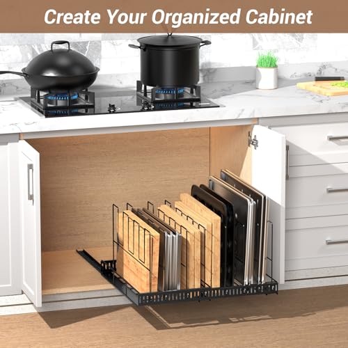 Housolution Pull Out Baking Tray and Cookie Sheet Cutting Board Organizer - color: Black, 8 Dividers