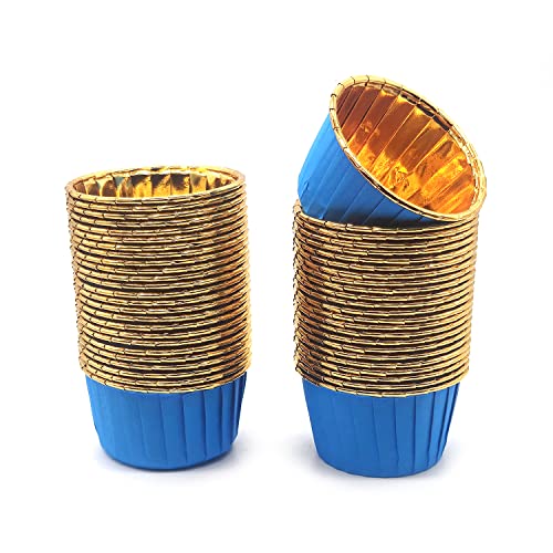 Aluminum Foil Standard Muffin Cupcake Liners, Disposable Baking Cups with Vibrant Color for Party Celebration, Blue 50-Count - color: Blue
