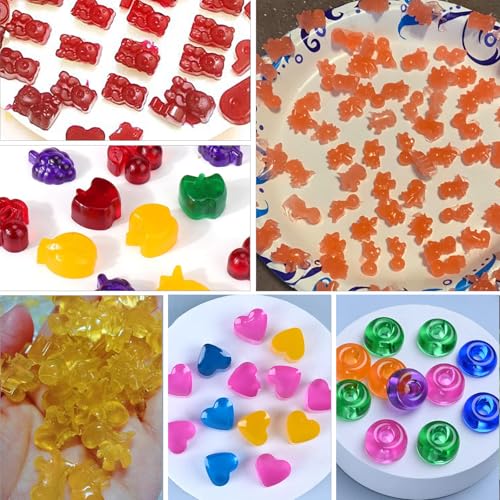 Sidosir 7Pcs Gummy Candy Molds, Gummy Bear/Dinosaur/Fruit/Donut/Hearts Molds, Non-stick Silicone Candy Chocolate Mold (5Shape+2Droppers) - color: 5Shape+2Droppers