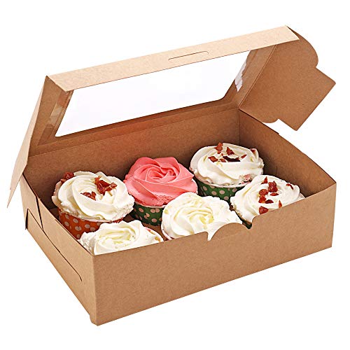 30-Set Cupcake Boxes with Inserts and Window Hold 6 Cupcakes