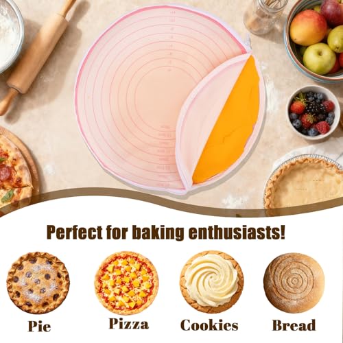 2pcs Pie Crust Bags with 10-27.5cm/4-11in Size Marks, Silicone Non-Stick Zipper Dough Rolling Bags for Pie Crust & Pizza Dough Dishwasher Safe (Pink) - color: Pink