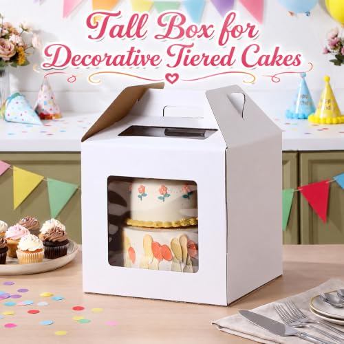 10 Pack Tall Cake Boxes for Tier Cakes 12 x 12 x 12 Inch with Window - size: 12 x 12 x 12 Inches