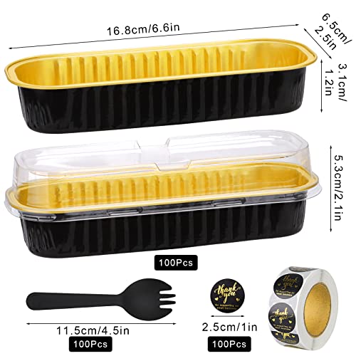 100Pack 6.8oz Halloween Mini Cake Pans with Lids Baking Cups Aluminum Foil Pans Tins, Individual Dessert Cups Containers for Sales,Party,Picnics - color: 100-pack-Black in Gold