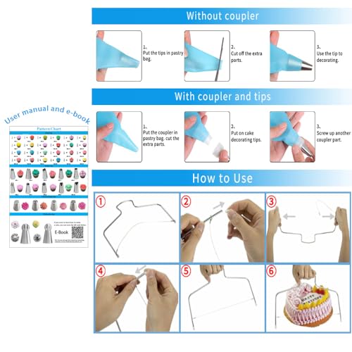 Cake Decorating Supplies Kit,310 PCS Baking Supplies Set with Icing Piping Tips & Russian Nozzles with Pattern Chart,Piping Bags,Mother’s Day Gift - size: 511 PCS