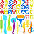 Dough Tools 35pcs Dough Tools Play for Kids Clay Accessories with Rolling Pins,Letter Cutters,Roller,Safety Scissors,Plastic Knife - color: Letter