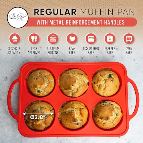 Silicone Muffin Pan, Regular Size 6 Cup Nonstick Cupcake Pan, BPA-Free - color: Red, size: Regular (6 Cups Pan)