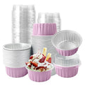100Pcs Aluminum Cups with Lids,5oz Disposable Ramekin Baking Cups Muffin Liners Mini Pie Pans Foil Cupcake Containers for Christmas Party Wedding,Pink - color: Pink