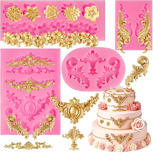 Baroque Silicone Mold, 4 Pcs Scroll Border Lace Filigree Molds Set - color: Baroque