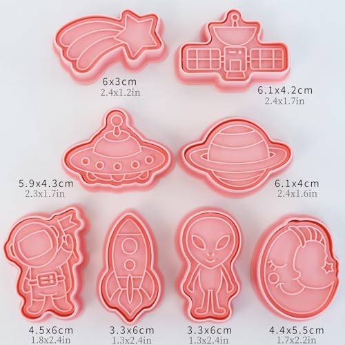 Space Cookie Cutters 8Pcs 3D Astronaut Rocket Cookie Molds for Party Baking - color: Space