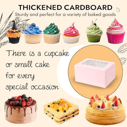 JCD 8Pcs Pink Cake Cupcake Combo Boxes Clear Lid with 2 Cupcake Holes -Clear Window Bento Cake Boxes for Bakery Baking Supplies(Pink 1+2/8Pcs) - size: Pink 1+2/8Pcs