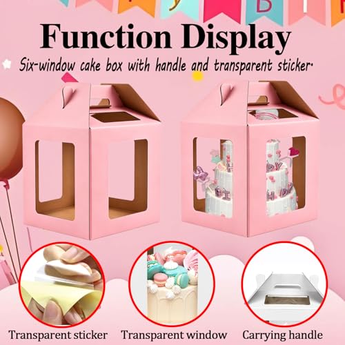 Cake Boxes - 2 Pack Tall Cake Box 12x12x14 Inch, 6 Windows - color: 12X12X14-Pink