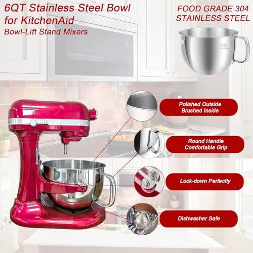 6QT Mixer Bowl for KitchenAid 6QT Bowl Lift Stand Mixers - size: 6QT