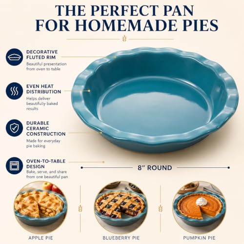 King Arthur Baking Company Ceramic Pie Pan, Decorative Fluted Rim, Distributes Heat Evenly, 8-Inch Round, For Oven-To-Table Serving - style: Pie, 8-Inch