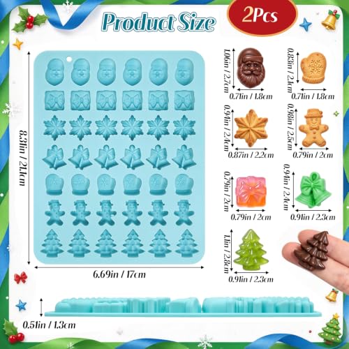 2Pcs Christmas Chocolate Molds, 84-Cavity Mini Christmas Silicone Molds - color: Blue(Christmas)