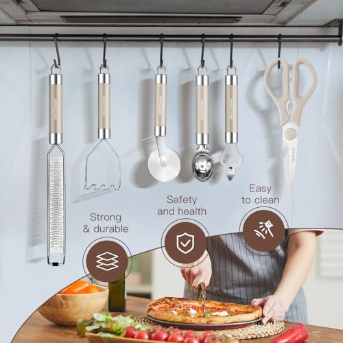 Kitchen Utensils Set-Silicone Cooking Utensils-33pcs Non-Stick Silicone Cooking Kitchen Utensils Spatula Set with Holder-Best Kitchen Cookware with Stainless Steel Handle (Khaki) - color: Khaki