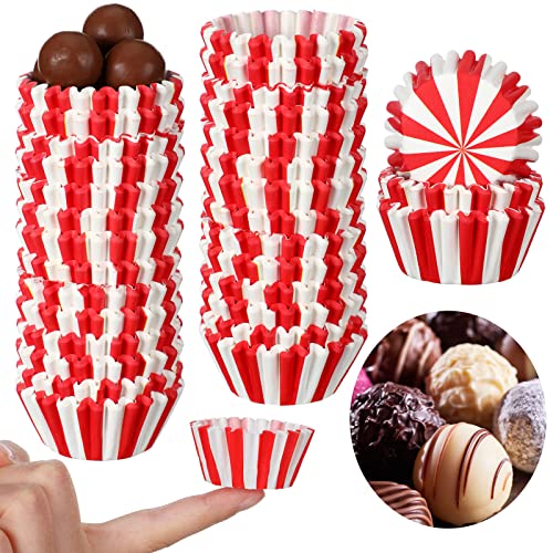 Pinkunn 600 Count Mini Cupcake Liners Bulk Red White Striped Carnival Decor