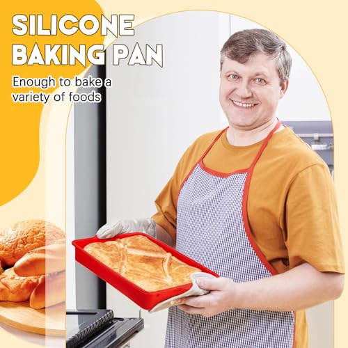 Geetery Set of 4 Silicone Square Cake Pan Silicone Brownie Pan Nonstick Baking Mold for Muffin Bread Rice Crispy Lasagna Pie, Red(12 x 8.7 x 1.6 Inches) - size: 10 x 8 x 1.6 Inches
