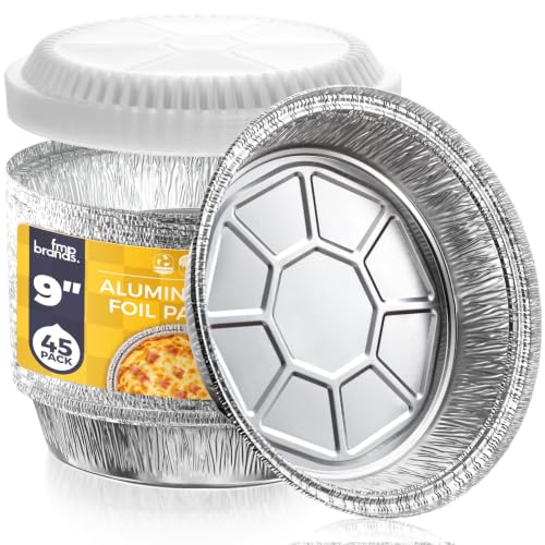 Fit Meal Prep 45 pack 9" Round Aluminum Foil Pans with Clear Dome Lids, Pie Tins Disposable 9 inch with Lids, Take Out Containers, Freezer Oven Safe Aluminum Baking Pans for Storing, Cooking, Storage - size: 9 Inch