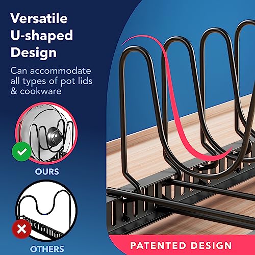 Better Things Home 5.5” Wide 12-Slot Adjustable Pot Lid Organizer with Scratch-Free Pads, Expandable Pot Lid Holder Rack for Cabinet, Small to Medium Pots and Pans Organizer Inside Cabinet - size: LID ORGANIZER - 12+ DIVIDERS