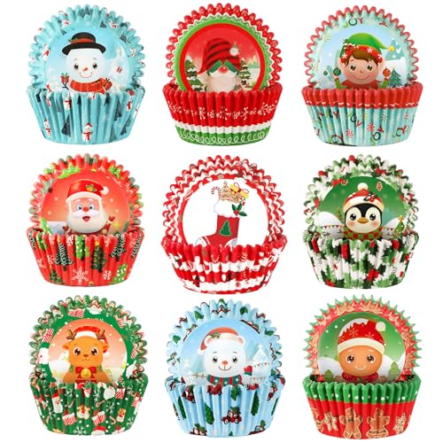 SANNIX 450pcs Christmas Cupcake Liners, 9 Patterns, Santa Snowman Christmas - style: Christmas