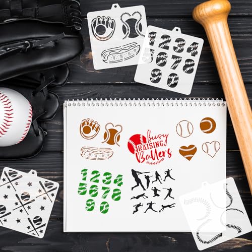 Whaline 15 Pcs Baseball Cookie Stencils Baseball Painting Stencils with Bead Chain Decorative Baking Templates for Biscuit Cake Party DIY Crafts - style: Baseball