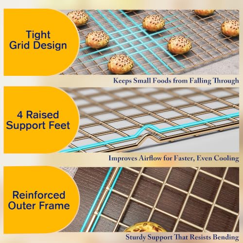 2 PCS Cooling Racks for Cooking and Baking, 10" x 16", Gold - color: Gold, size: 10‘’x16‘’-2PC