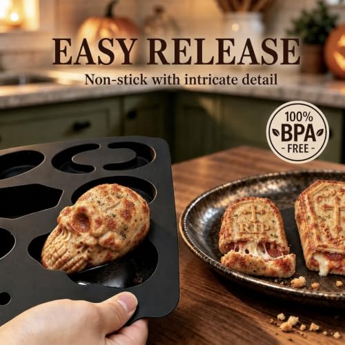HKNMTT Skull Cake Pizza Pan 6 Spooky Shapes Halloween Silicone Baking Mold - style: 6 Spooky Shapes 1PC