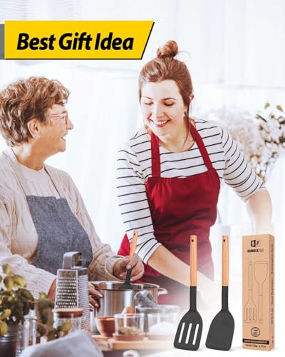 BUNDLEPRO Silicone Spatula, Solid & Slotted Turner, BPA-Free, 2 Pack, Black - color: Black