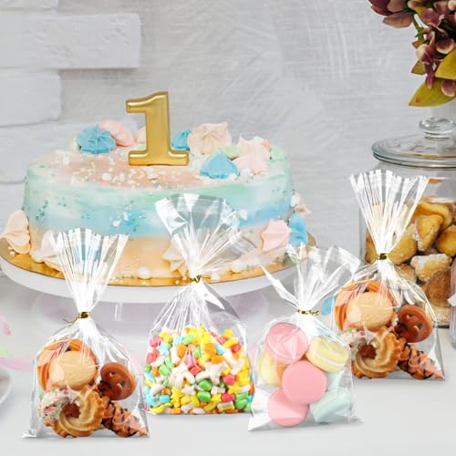 200Pcs Cookie Bags Self Sealing Cellophane Bags 4x6 Inches Plastic Resealable Clear Treat Bags with Twist Ties for Cookies Party Favors Bag - size: 4x6 Inches
