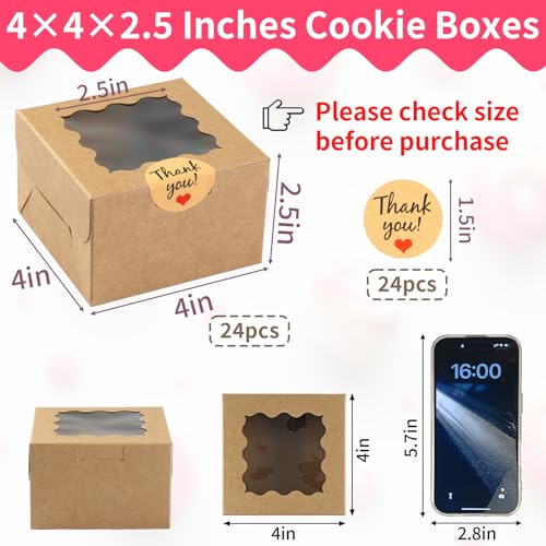 WINKIO Cookie Boxes with Window, Small Bakery Boxes for Dessert Pastry - color: brown
