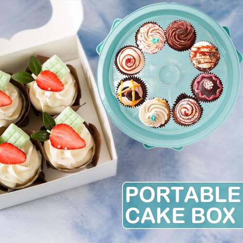 Cake Carrier Round Cake Stand Plus Height Cake Container with Cupcakes Pad, Handle, Lid Reusable Package Box for Transporting Desserts,Pie,Toast,Fruit (10" Blue) - color: 10" Blue