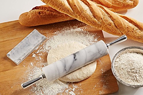 JEmarble Rolling Pin/Aluminum Handles 18 inch(Black)(Premium Quality) Polished Surface 18-inch(10"Barrel) Genuine Stone Non-stick Save Effort Easy to Clean - color: Aluminum Handles(Black)