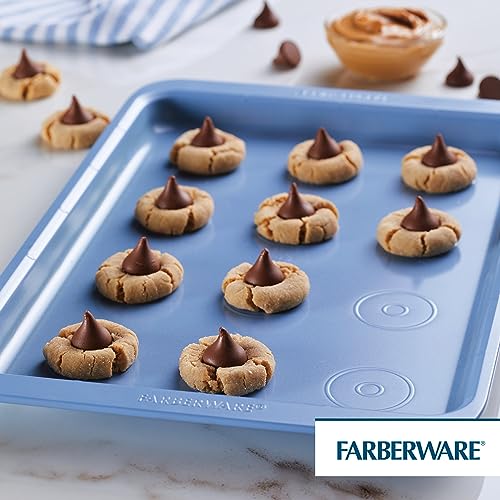 Farberware Easy Solutions Nonstick Bakeware Cookie Pan/Baking Sheet with Drop Zones and Portion Marks, 10 Inch x 15 Inch - Blue - size: Cookie Sheet (10-Inch x 15-Inch)