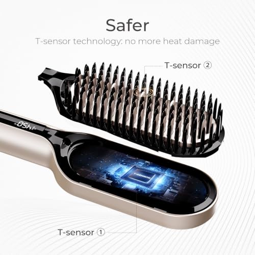 TYMO Hair Straightener Brush - Ionic Plus Straightening Brush for Women - color: Gold, size: 2.4 Inch