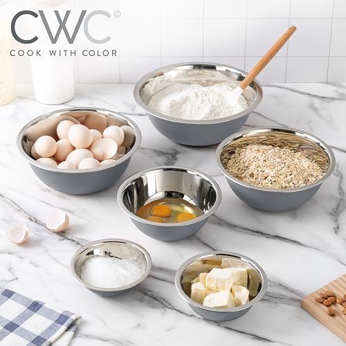 COOK WITH COLOR Stainless Steel Mixing Bowls Set - Nesting Bowls, 6 Pieces, Grey - color: Gray
