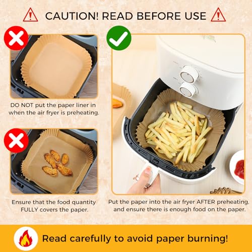 Air Fryer Liners Disposable, 150Pcs Parchment Paper 6.5" Square for 3-5QT - size: 6.5"Square