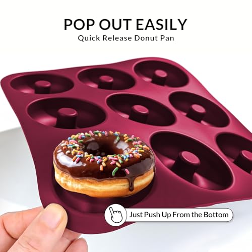 Large Silicone Donut Pan for Baking,9 Cavity Non-Stick Food Molds - color: Claret Red