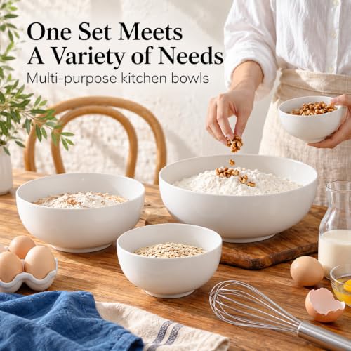 DOWAN Serving Bowls, Mixing Bowl Set, 90/39/26/10 Ounces Mixing Bowls for Kitchen, Soft White Serving Set, Serving Bowls Set of 4, Ceramic Bowl Sets for Eating Different Sizes - size: Various Sizes