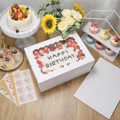 COTOPHER 14x10x6 In Sheet Cake Boxes, 16pcs White Bakery Boxes with Window - color: White, size: 14x10x6inch