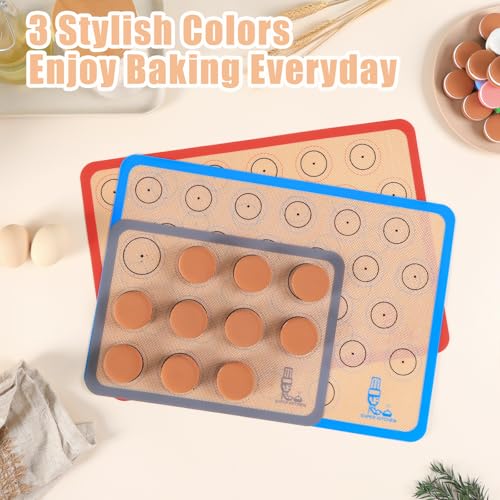 Silicone Baking Mat Macaron Set of 3-2 Half Sheet Liners 1 Quarter Sheet - color: Red,Blue,Gray, size: 16.5x11.6