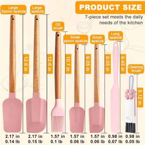 Silicone Spatula Set, 7 Piece Rubber Spatula Heat Resistant Baking Utensils - color: Blush Pink+Box