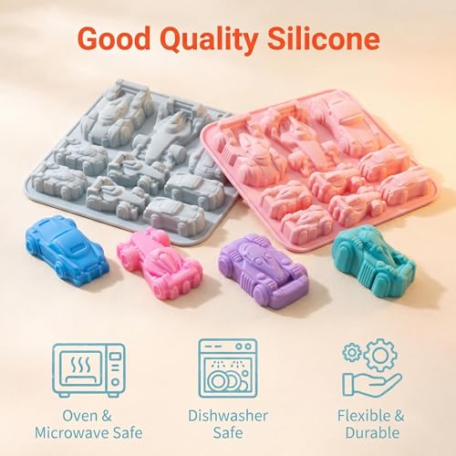 Race Car Chocolate Molds Silicone 2 Pack, 3D Race Car Molds for Soap - color: large and small racing cars
