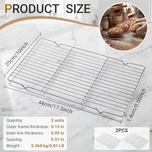 Lounsweer 2 Pack Cooling Racks, 10L x 18W x 1H Stainless Steel Wire Rack for Baking Sheet, Large Cookie Cooling Rack, Oven Safe Cooking Racks for Sheet Pan, Dishwasher Safe, Full Size - size: 10L X 18W X 1H