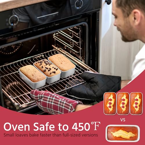 E-far Mini Loaf Pan Set of 8, Small Stainless Steel Bread Baking Pans for Oven, 6.3 x 3.5 Inch Tiny Meatloaf Pans for Homemade Bread Pound Cake Brownies, Non-toxic & Dishwasher Safe - size: Set of 8